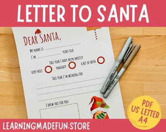 Letter to Santa for Toddlers, Kids Christmas Wish List, Printable Letter, Christmas Activity, Christmas Coloring, Dear Santa, No Prep,