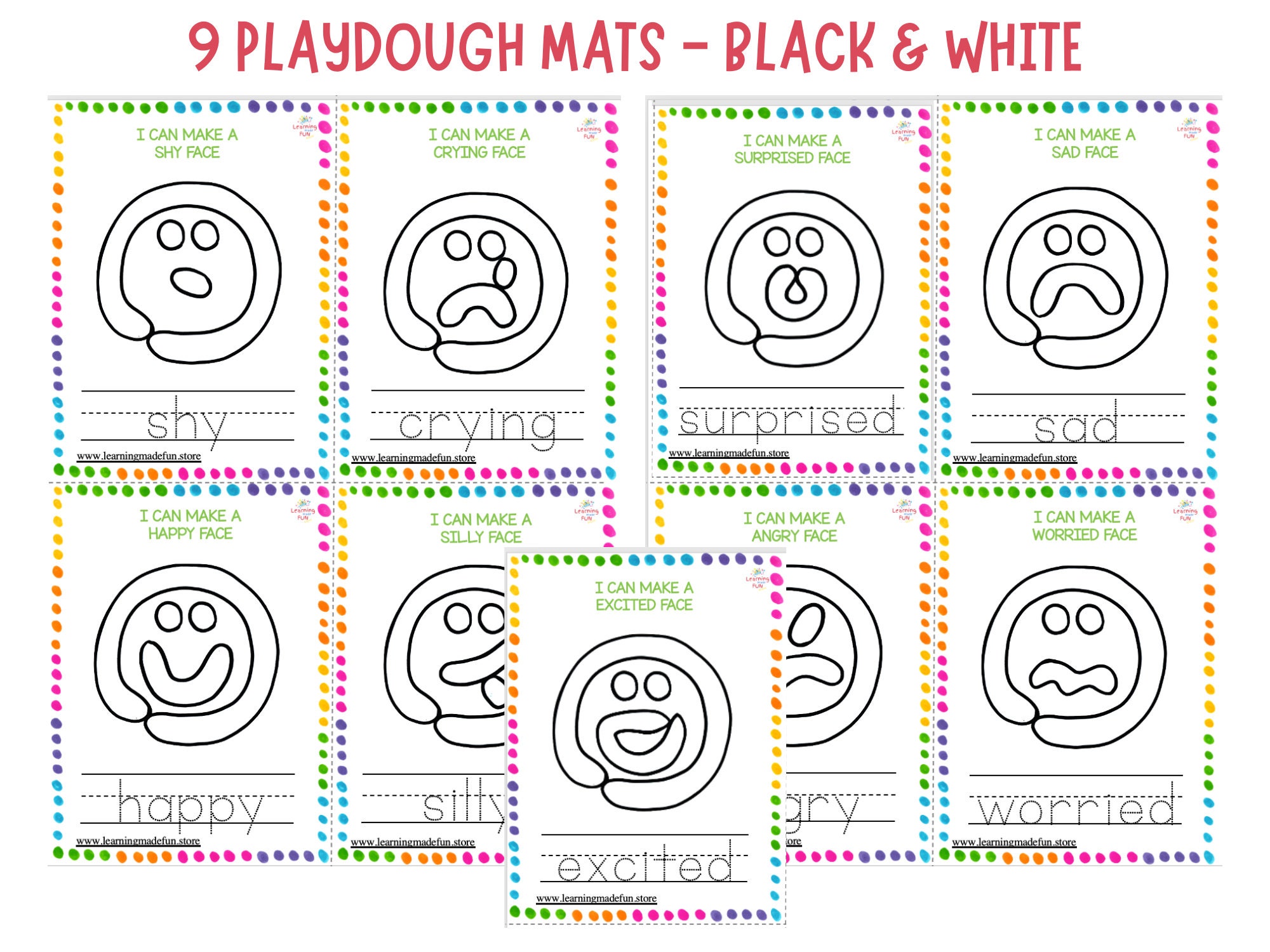 Feelings Play Dough Mats, Emotions Cards, Play Doh Mat Visual