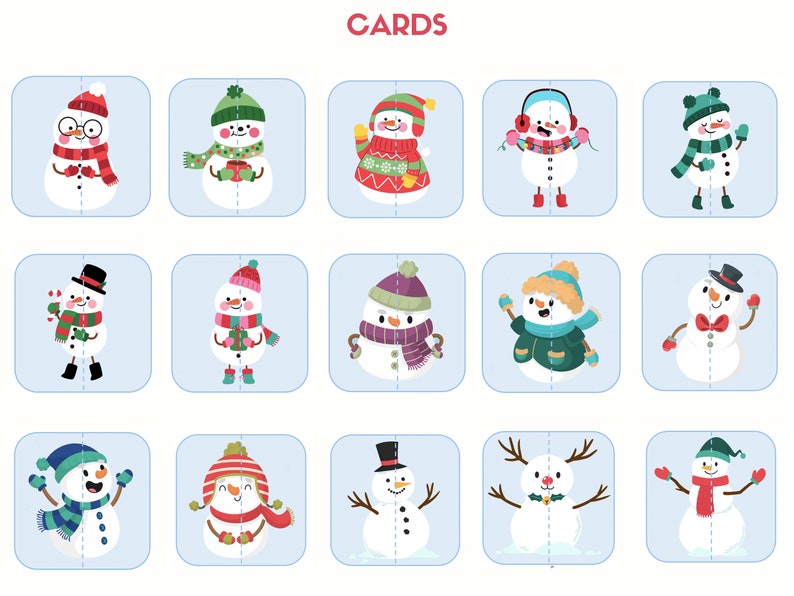 Winter Matching Game for kids Snowman Matching Activity Etsy