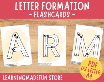 Letter Formation Flash Cards, Learning the Alphabet Cards, ABC Cards, Learn to write, Literacy Center, Preschool, Kindergarten, Homeschool