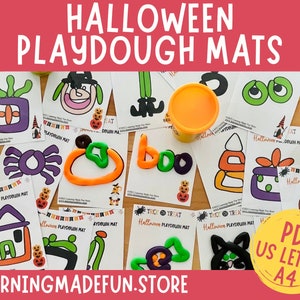 Halloween Play Dough Mats, Printable Play Doh Toddler Activities, Homeschool Kindergarten Pre-K Preschool Centers, Fine Motor, Party Favors