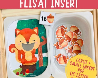 Feed the Squirrel Counting to 20, Printable Flisat Insert, Trofast Insert, Preschool Pretend Play, Toddler Dramatic Play, for Sensory Table,