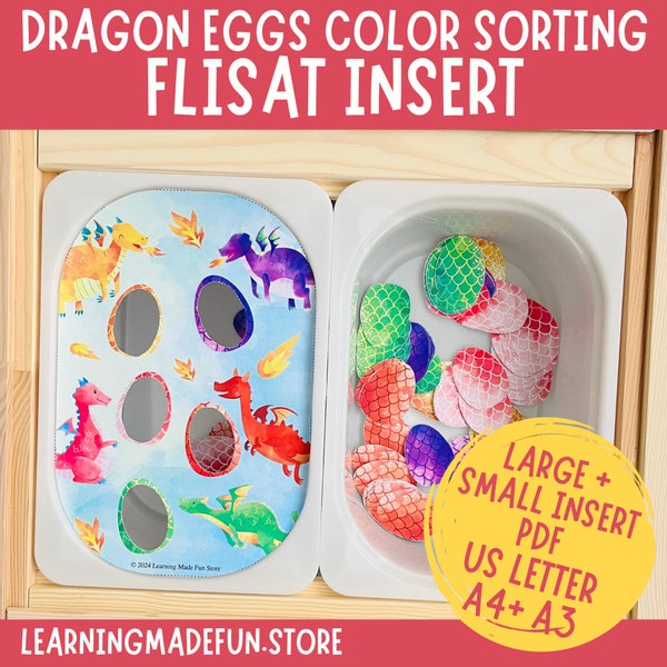 Dragon Eggs Sort by color, Flisat Insert, Trofast Insert, Flisat Printable, Preschool Pretend Play, Toddler Dramatic Play, Sensory Table