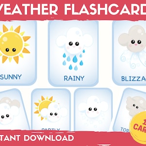Cartes météo, Cartes flash météo, TÉLÉCHARGEMENT INSTANTANÉ, Activité météo pour tout-petits, Activité pré-k, Activités d'école à la maison, Flashcard préscolaire