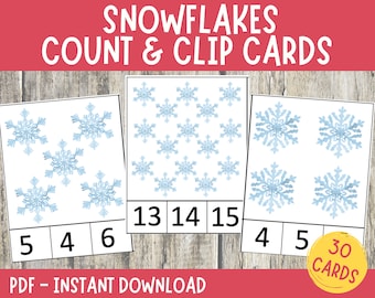 Tarjetas de recorte y conteo de copos de nieve: Matemáticas Montessori (Descarga digital)