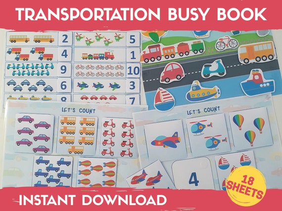 Transportation Busy Book: Preschool Learning Activities (Printable)