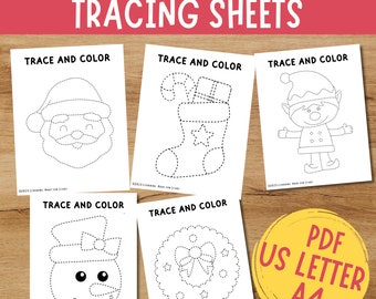 Christmas Tracing Worksheets, Handwriting Practice, Fine Motor Skills, Christmas Coloring Pages, Preschool Centers, for Toddlers