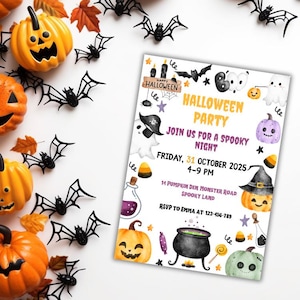 Editable Halloween Party Invitation for Kids – Cute Spooky Canva Template – Trick or Treat Birthday, School, Costume Party Printable