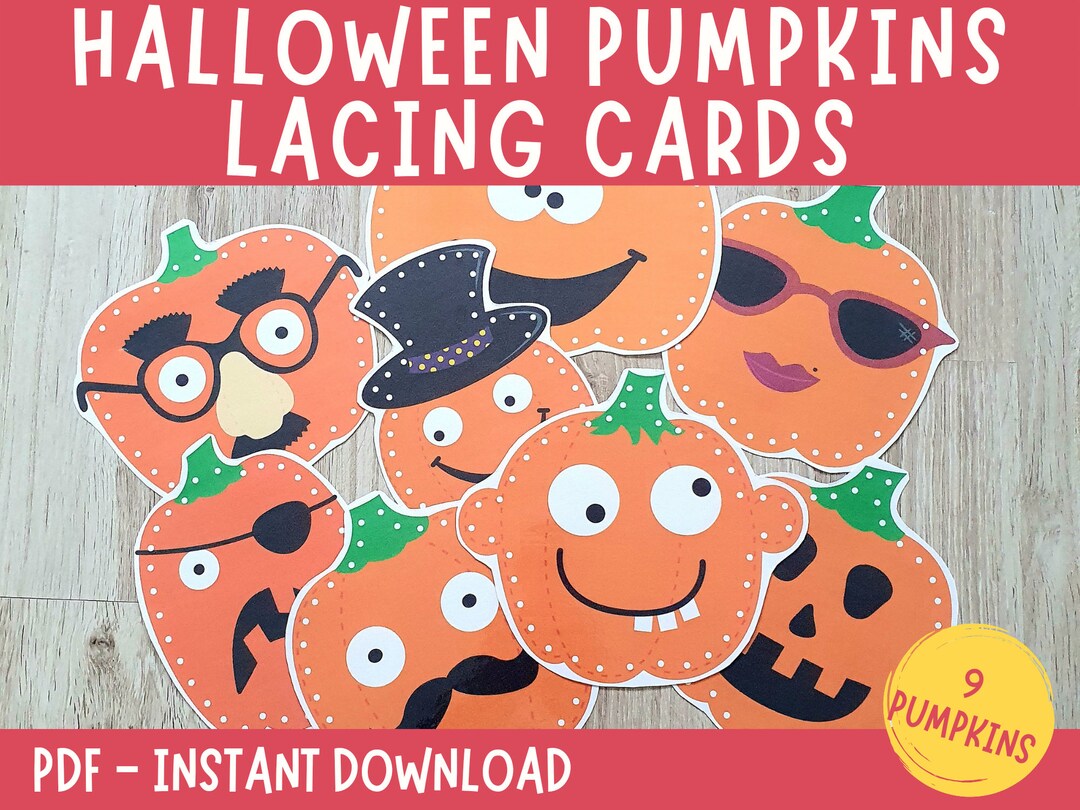Pumpkin Printable Lacing Cards, Toddler Fine Motor Skill, Montessori Tying Toy, Autumn Learning ...