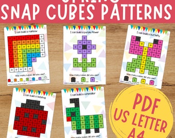 Spring Snap Cubes Mats, Connecting Cubes Task Cards, Preschool, Kindergarten Game, Math Centers, Fine Motor Skills, Counting Printable