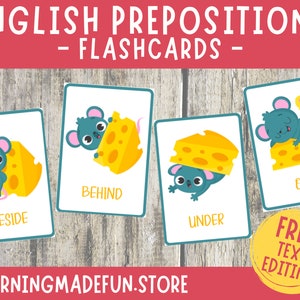 English Prepositions Flash Cards, Prepositions Cards, Preschool Flashcards, Learning Activities, Printable Cards, Montessori, Kindergarten