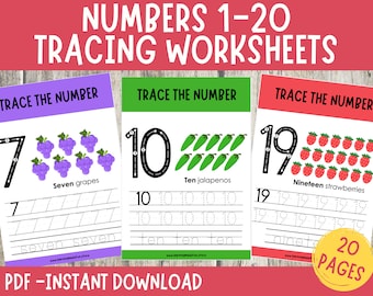 Numbers Worksheets, Numbers 1-20 Tracing Practice, Learn to Count, Preschool Worksheets, Math Centers, Learning Activities, Number Tracing