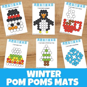 Vinterpompoms-uppgiftskort | Utskrivbara mattor för finmotorik för förskola och dagis | Vinterräkneaktivitet | Lärcentrum för hemundervisning