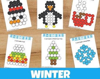 Winter Pom Poms Task Cards | Fine Motor Printable Mats for Preschool & Kindergarten | Winter Counting Activity | Homeschool Learning Center