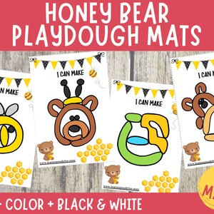 Tapetes de plastilina para osos Habilidades motoras finas Tarjetas visuales Tapetes de plastilina para abejas Actividades imprimibles para niños pequeños Educación en casa Jardín de infantes Recursos para prekínder
