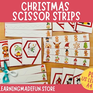 Christmas Scissor Strips, Scissor Skills Practice, Cutting Lines Homeschool, Christmas Preschool Centers, Fine Motor Skills Toddler