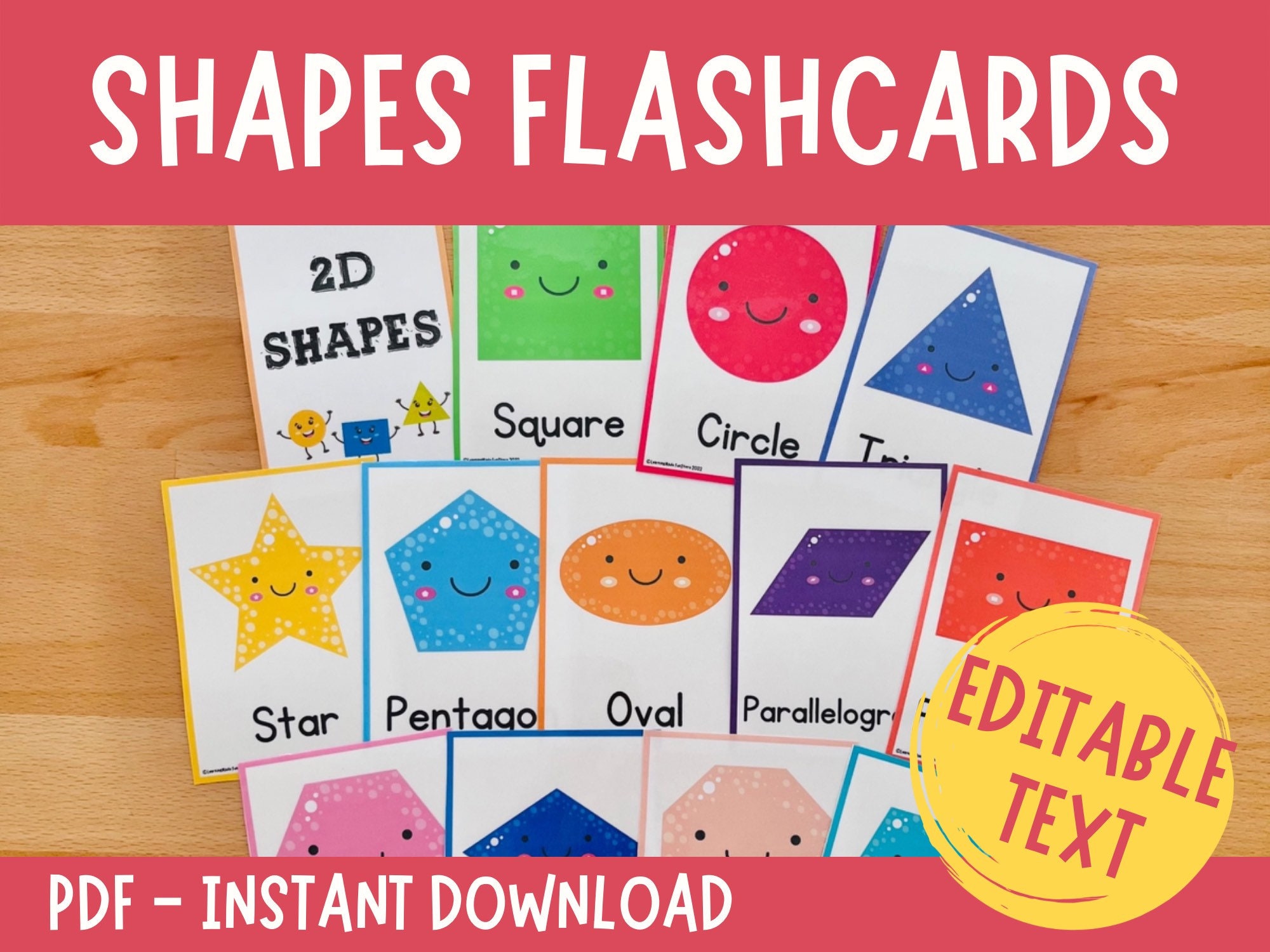EDITABLE Shapes Flashcards Shapes for Preschool 2D Shapes Etsy Australia