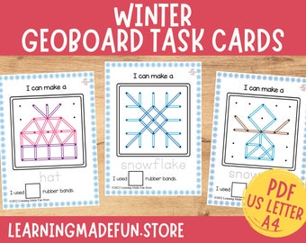 Winter Geoboard Task Cards, Winter Unit Activity Mats, Preschool Centers, Fine Motor Skills, Learning Activities for Toddler, Morning Basket