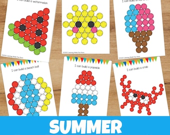 Summer Pom Pom Task Cards Printable | Preschool & Kindergarten Fine Motor Activities | Homeschool Summer Learning | Pom Pom Mats PDF