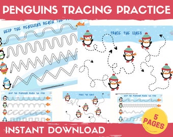 Pinguine zum Nachzeichnen und Üben: Feinmotorik Arbeitsblätter für die Vorschule (Digitaler Download)