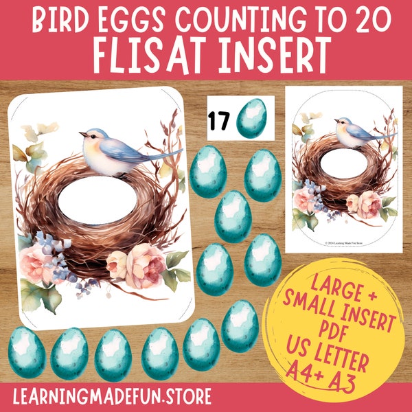 Bird Eggs Counting to 20, Printable Flisat Insert, Trofast Insert, Preschool Pretend Play, Dramatic Play, Toddler Count, for Sensory Table