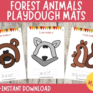 Forest Animals Play Doh Mats Visual Cards, Printable Play Dough Toddler Activities, Homeschool Montessori Materials Kindergarten Preschool