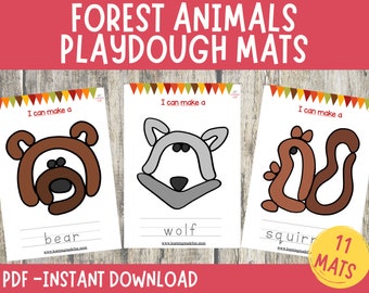 Forest Animals Play Doh Mats Visual Cards, Printable Play Dough Toddler Activities, Homeschool Montessori Materials Kindergarten Preschool
