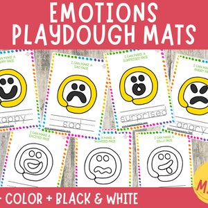 Feelings Play Dough Mats, tarjetas de emociones, tarjetas visuales Play Doh Mat, actividad de fiesta, plastilina para niños pequeños, centros preescolares, habilidades motoras finas