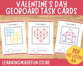 Valentines Day Geoboard Task Cards, Activity Mats, Preschool Centers, Fine Motor Skills, Learning Activities for Toddler, Morning Basket