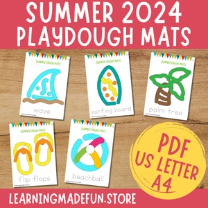 Summer Play Dough Mats Fine Motor Skills Visual Cards Play Doh Mats Printable Toddler Activities Homeschool Kindergarten Pre-k Resources