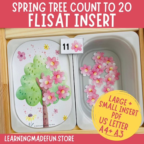 Spring Tree Blossom Counting to 20, Printable Flisat Insert, Trofast Insert, Preschool Pretend Play, Toddler Dramatic Play, Sensory Table