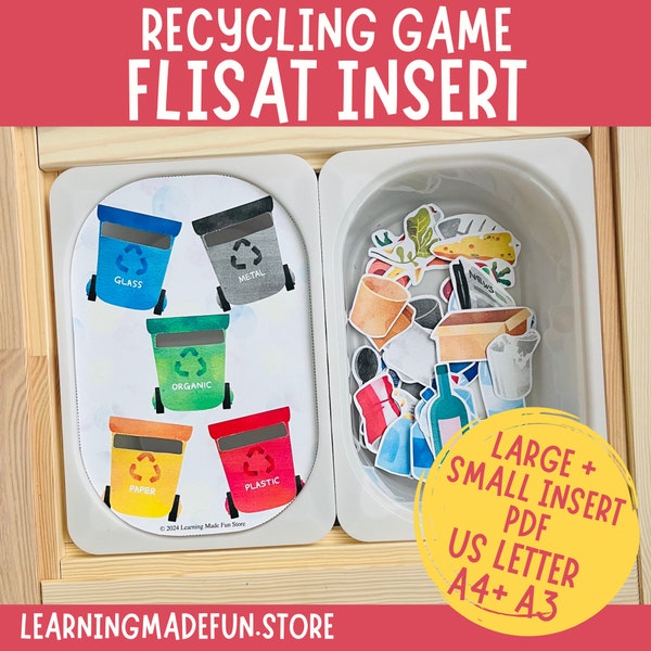 Recycling Game, Trash Sorting, Printable Flisat Insert, Trofast Insert, Preschool Pretend Play, Toddler Dramatic Play, Sensory Table Ikea