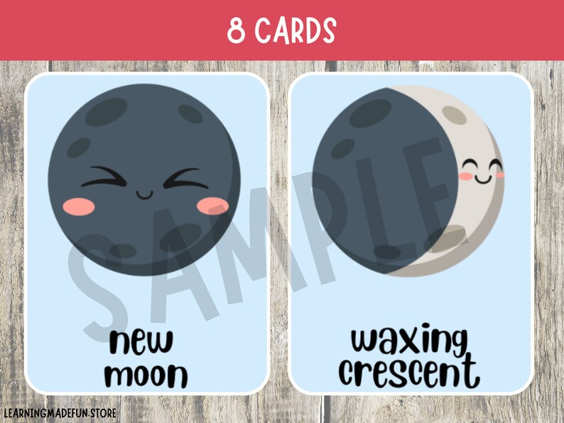 Moon Phases Flashcards Phases of the Moon Cards Printable - Etsy