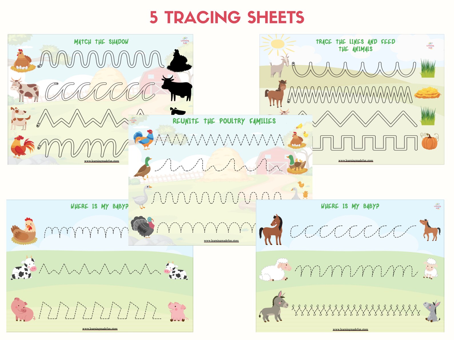 Farm Animals Tracing Practice Fine Motor Tracing Worksheets Etsy