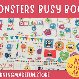 Monsters Toddler Busy Book, Preschool Learning Binder, Learning Activities for kids, Busy Binder, First Busy Book, Toddler Learning Folder