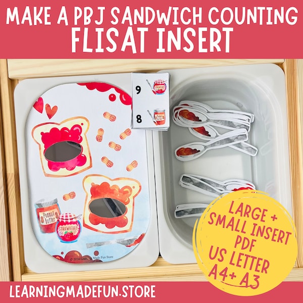 Make a PBJ Sandwich Counting, Printable Flisat Insert, Trofast Insert, Preschool Pretend Play, Dramatic Play, Sensory Table, Math Centers