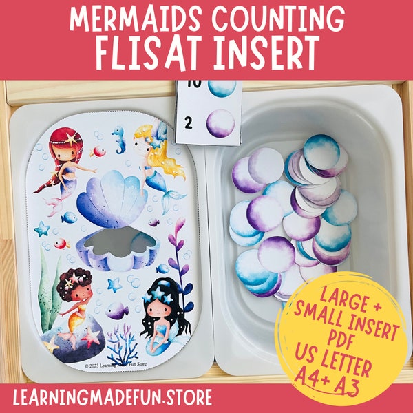 Mermaids Counting, Printable Flisat Insert, Trofast Insert, Preschool Pretend Play, Toddler Dramatic Play, for Sensory Table, Count to 10