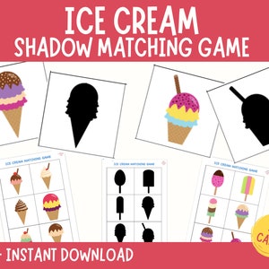 Ice Cream Matching Game, Shadow Matching Activity, Summer Games, Toddler Matching Activity, Learning Binder, Busy Book, Preschool Centers