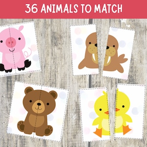 Animals Matching Game for kids, Farm Safari Matching Activity, Animals Games, Toddler Matching Activity, Learning Binder, Preschool Centers image 3