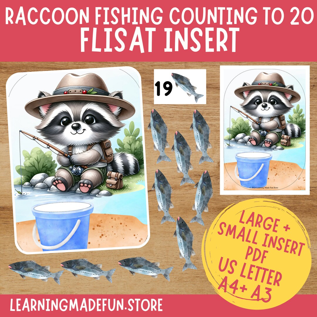 Raccoon Fishing Counting to 20, Printable Flisat Insert, Trofast Insert ...