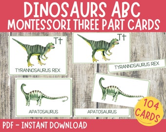Dinosaur Alphabets | 26 Flash Cards | English Alphabets, Montessori ...