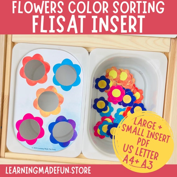 Flowers Color Sorting Flisat Insert, Preschool Pretend Play (Printable)