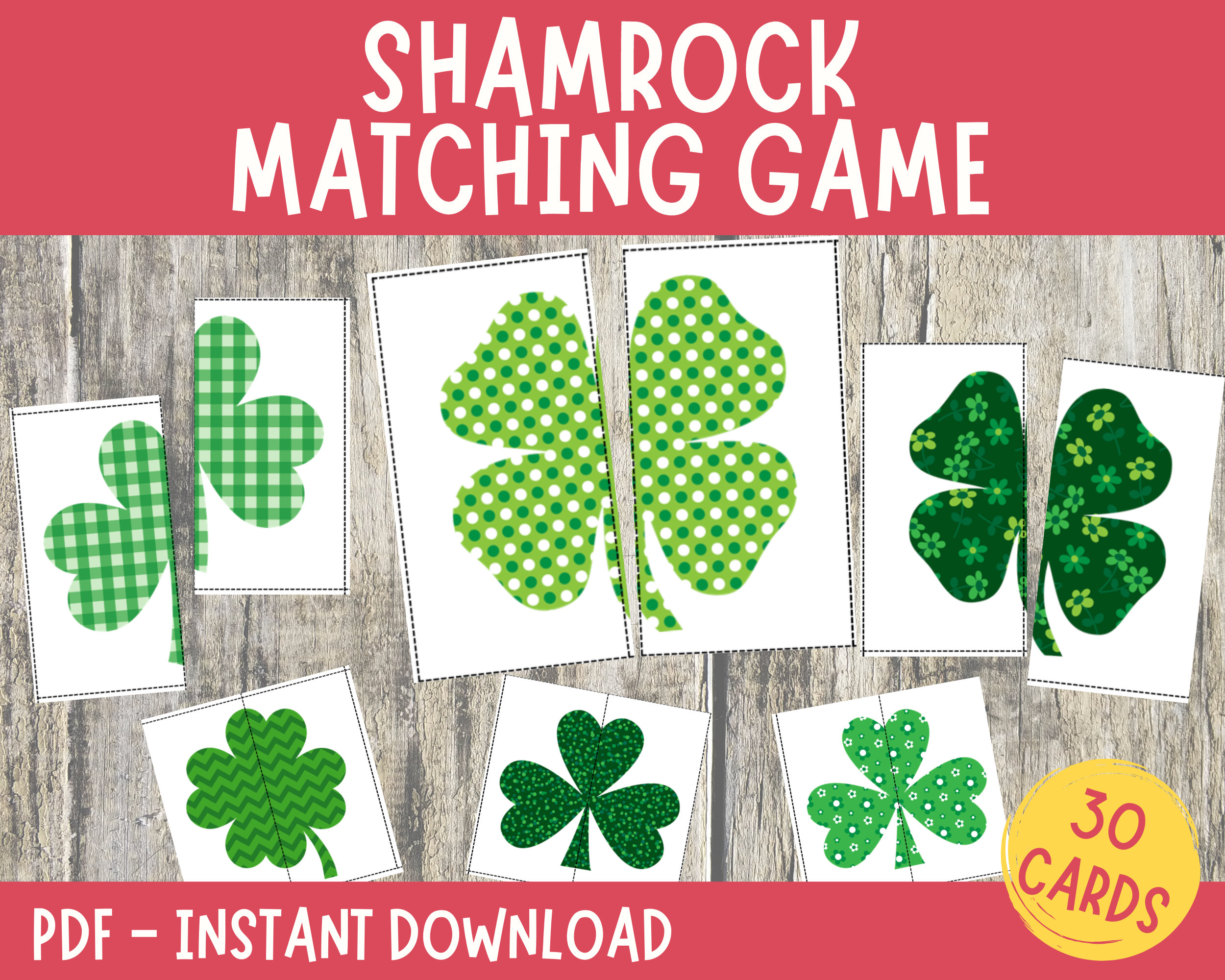 st patrick shamrock matching game: toddler learning activity