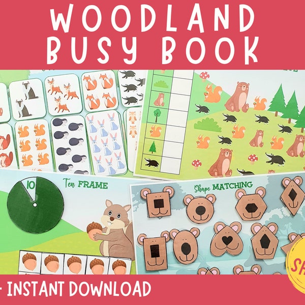 Forest Animals Busy Book, Woodland Learning Binder, Preschool Busy Book, Busy book printable, Toddler Matching Activities, Busy Binder Kids