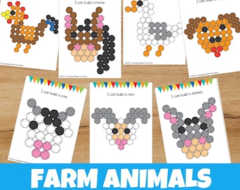 Farm Animals Pom Pom Task Cards | Fine Motor Activity | Preschool Counting Mats | Toddler Printable Farm Theme Activity Homeschool Learning