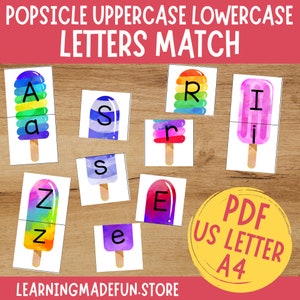 Juego de correspondencias ABC, Alfabeto de verano, Actividad de combinación de paletas heladas, Centros de alfabetización, Actividades de aprendizaje para niños, Preescolar en casa