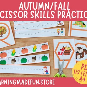 Autumn Scissor Strips, Preschool Scissor Skills Practice, Cutting Lines Homeschool, Fall Preschool Centers, Fine Motor Skills Toddlers