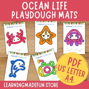 Ocean Life Play Dough Mats, Sea Animals Play Doh Activity, for Homeschool, Toddler Activities, Fine Motor Skills, Preschool Pre-K Learning