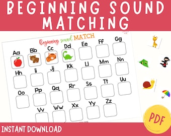 Beginning Sounds Matching Activity, Alphabet Practice, Letter Sounds Matching, Busy Book Printable, Alphabet Worksheet, Kindergarten ABC