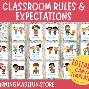 Classroom Rules Posters, Class Expectations, Bulletin Board, Educational Learning Poster, Classroom Decor, Kindergarten, Preschool, Daycare